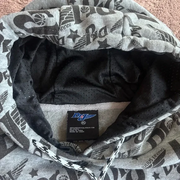 Julius Erving Dr J Mens XL All Over Print Hoodie Grey Basketball Sweatshirt NWT - Picture 2 of 9